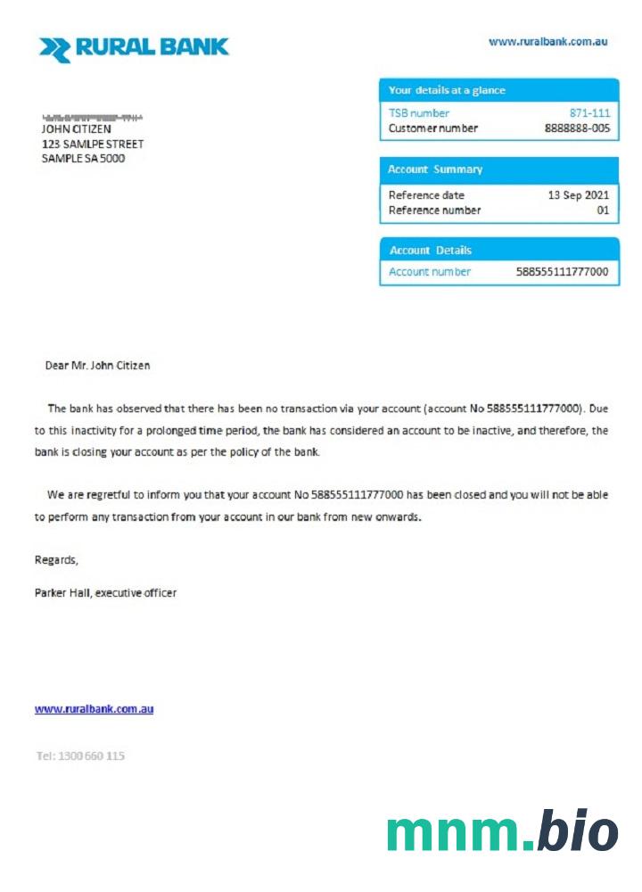 Przykład odniesienia do zamknięcia Obszarów Wiejskich w Australii w formatach Word i PDF